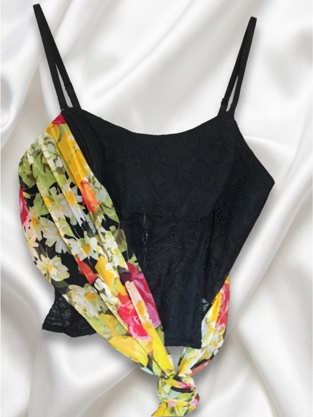 Lise Charmel Black Lace Cami with Yellow Floral Sash